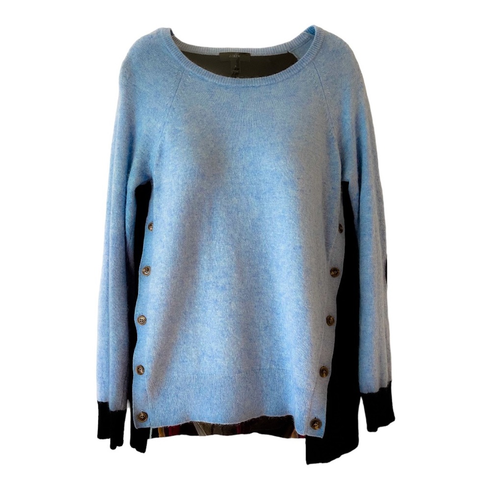 J.CREW Light & Dark Blue COLOR BLOCK Wool Rabbit Hair PATCH ELBOW Sweater sz: S